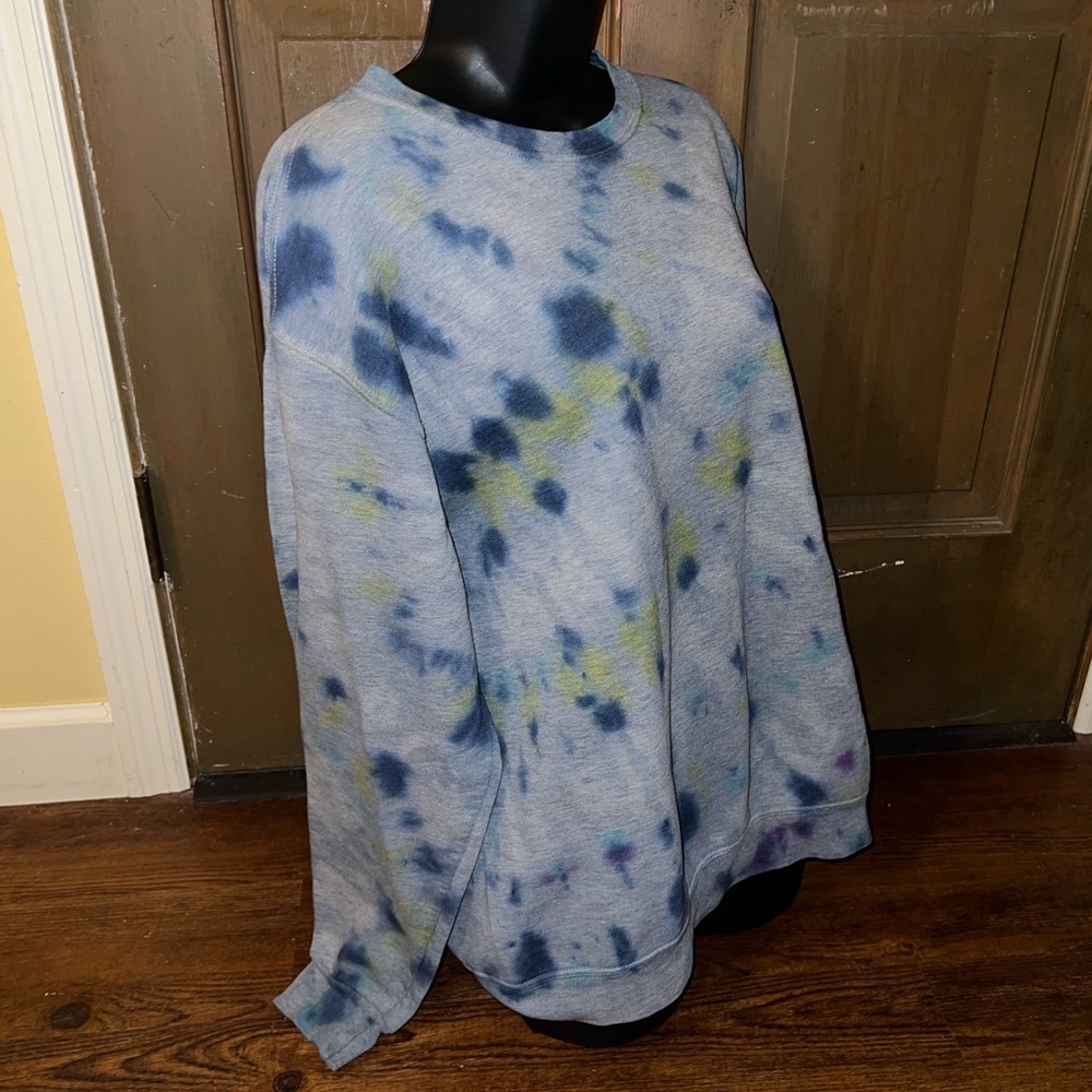 Fruit of the Loom Vintage Gray Colorful Tie-Dye Sweatshirt Cozy Pullover Size L - Picture 3 of 13
